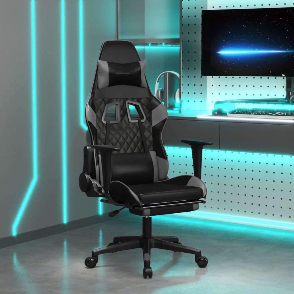 Gamestoel met voetensteun kunstleer zwart en grijs is nu te koop bij PeponiXL, paradijselijk wonen!