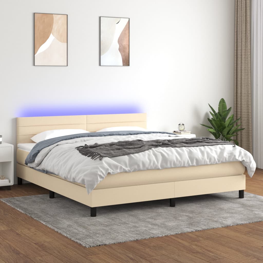 Boxspring met matras en LED stof crèmekleurig 160x200 cm is nu te koop bij PeponiXL, paradijselijk wonen!
