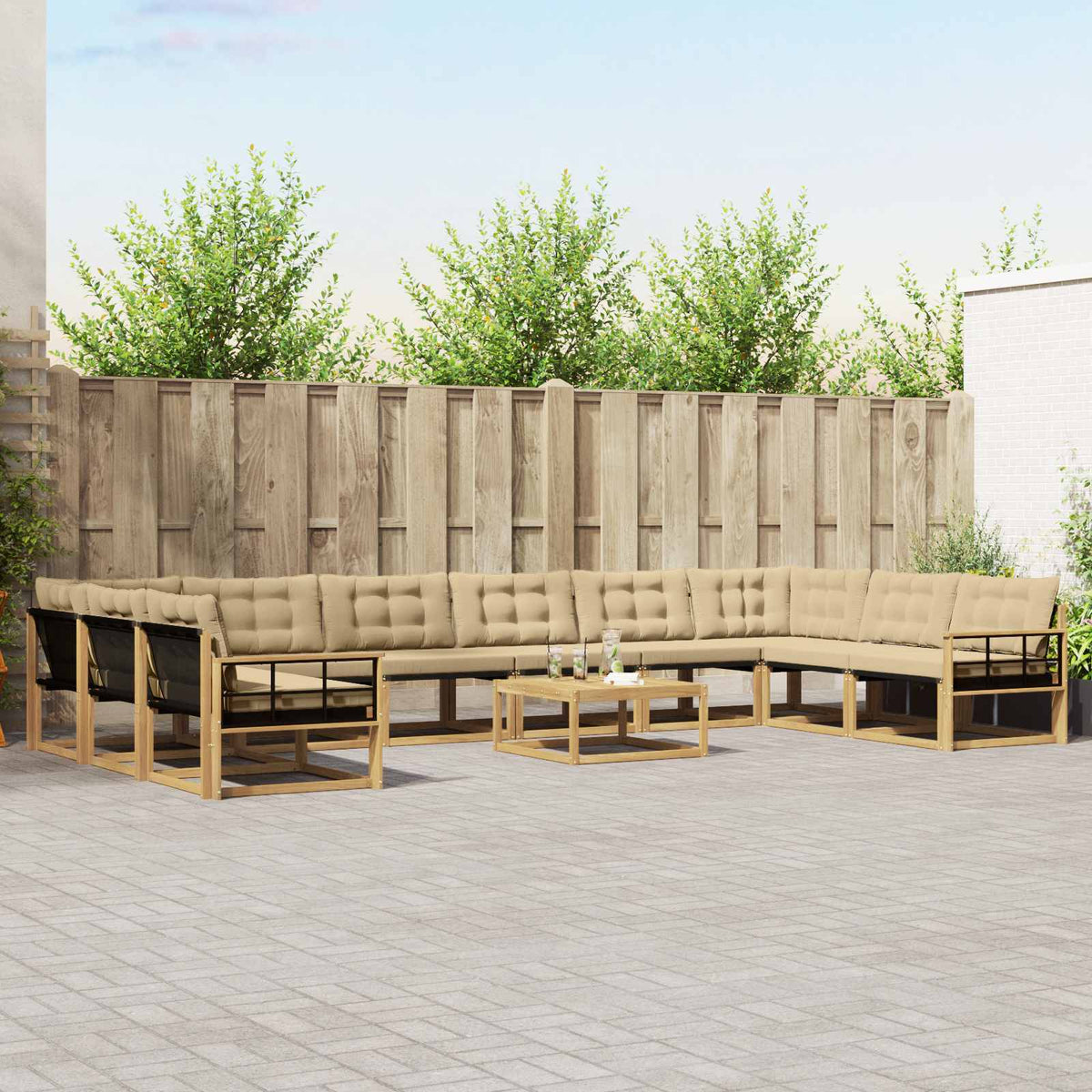 Buiten bankenset met kussen 11 pcs Wit en Beige is nu te koop bij PeponiXL, paradijselijk wonen!