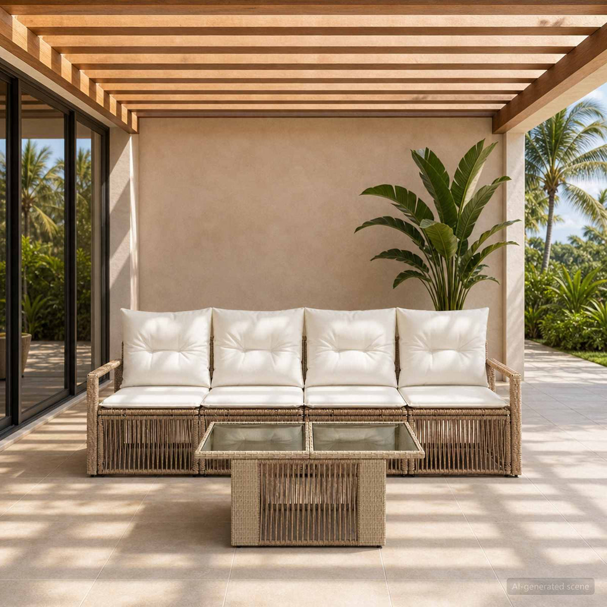 Tuinbankenset 5 st Beige en Crème Wit poly rattan is nu te koop bij PeponiXL, paradijselijk wonen!