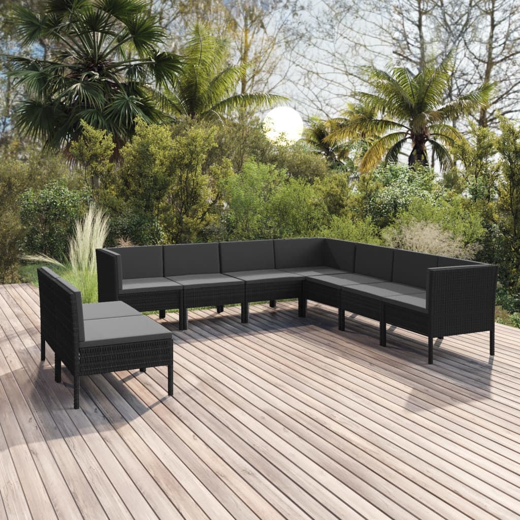 9-delige Loungeset met kussens poly rattan zwart is nu te koop bij PeponiXL, paradijselijk wonen!