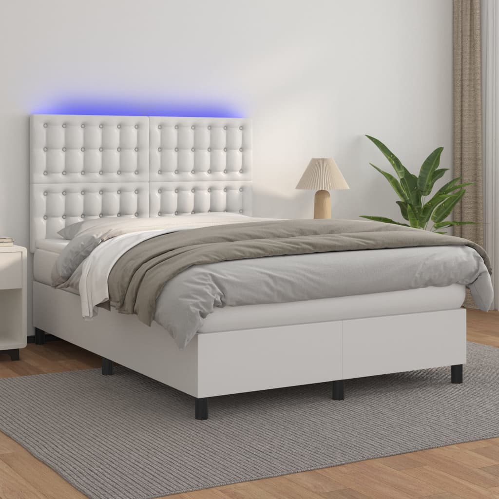 Boxspring met matras en LED kunstleer zwart 140x190 cm is nu te koop bij PeponiXL, paradijselijk wonen!