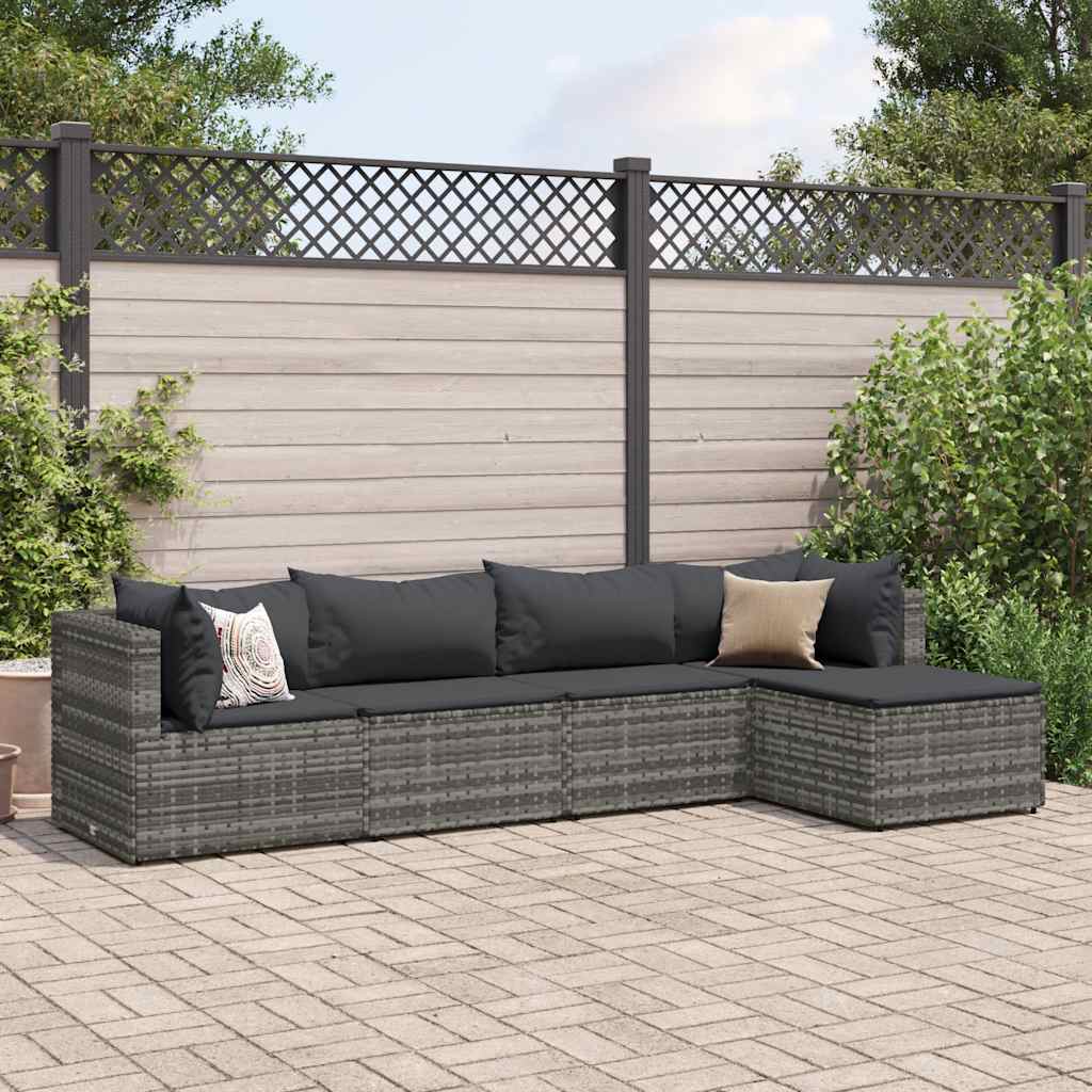 5-delige Loungeset met kussens poly rattan grijs is nu te koop bij PeponiXL, paradijselijk wonen!