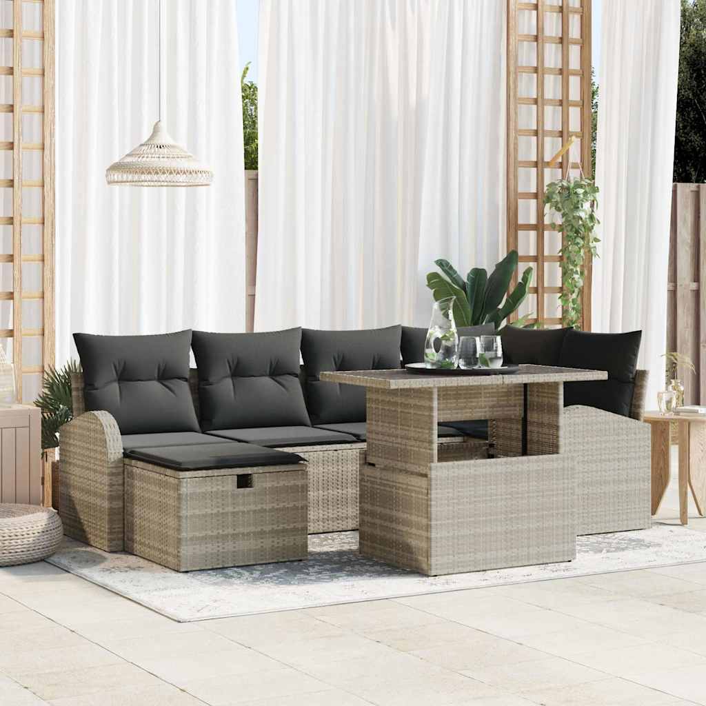 Tuin Sofa Set 7 st Lichtgrijs poly rattan is nu te koop bij PeponiXL, paradijselijk wonen!
