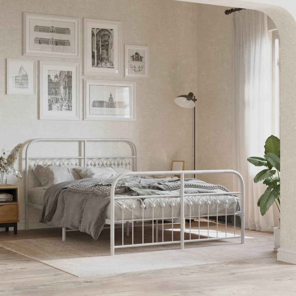 Bedframe met hoofd- en voeteneinde metaal wit 140x200 cm is nu te koop bij PeponiXL, paradijselijk wonen!
