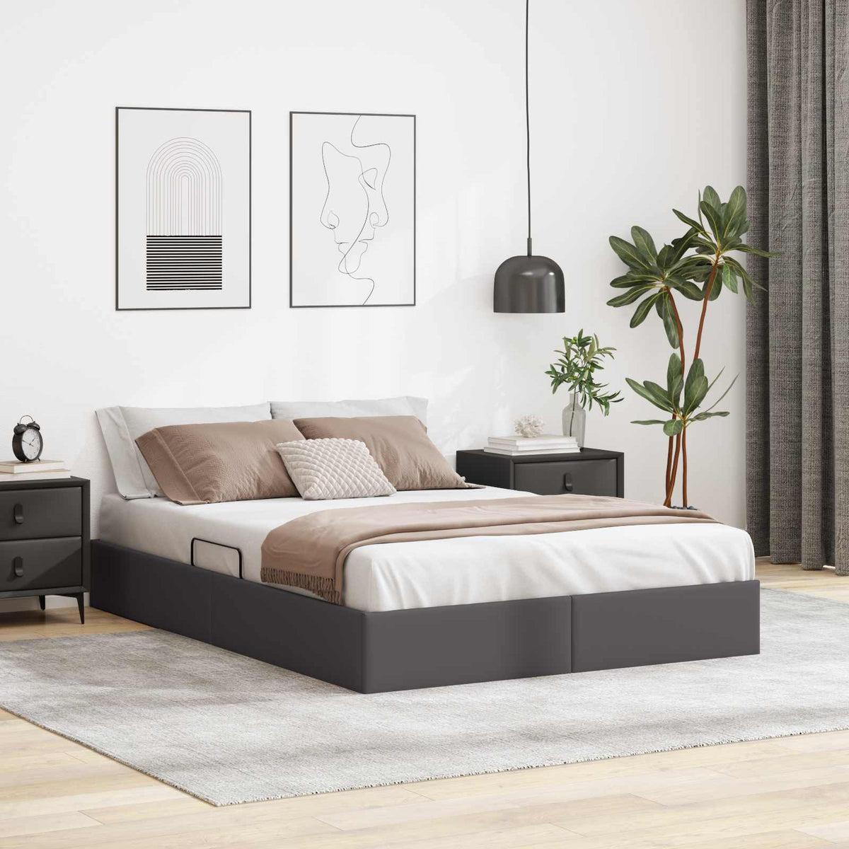 Ottoman Bedframe met opslag Grijs 140 x 200 cm Nep Leer is nu te koop bij PeponiXL, paradijselijk wonen!
