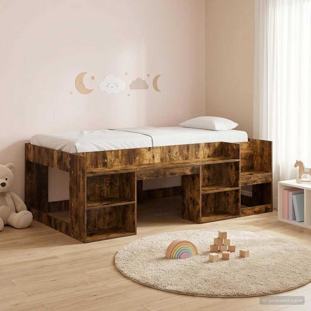 Jeugd bedframe met opbergruimte Gerookt eiken 90 x 200 cm is nu te koop bij PeponiXL, paradijselijk wonen!