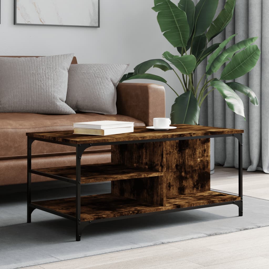 Salontafel 100x50x45 cm bewerkt hout gerookt eikenkleurig is nu te koop bij PeponiXL, paradijselijk wonen!