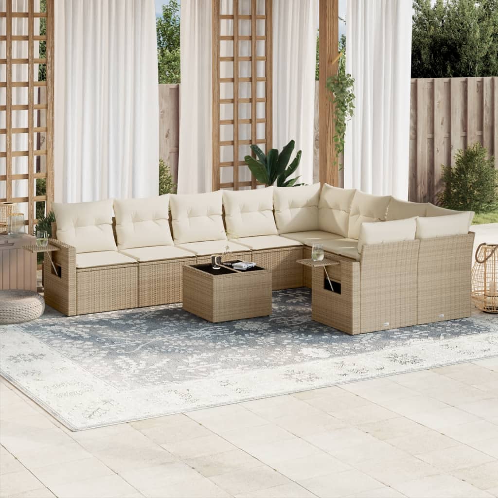 10-delige Loungeset met kussens poly rattan beige is nu te koop bij PeponiXL, paradijselijk wonen!