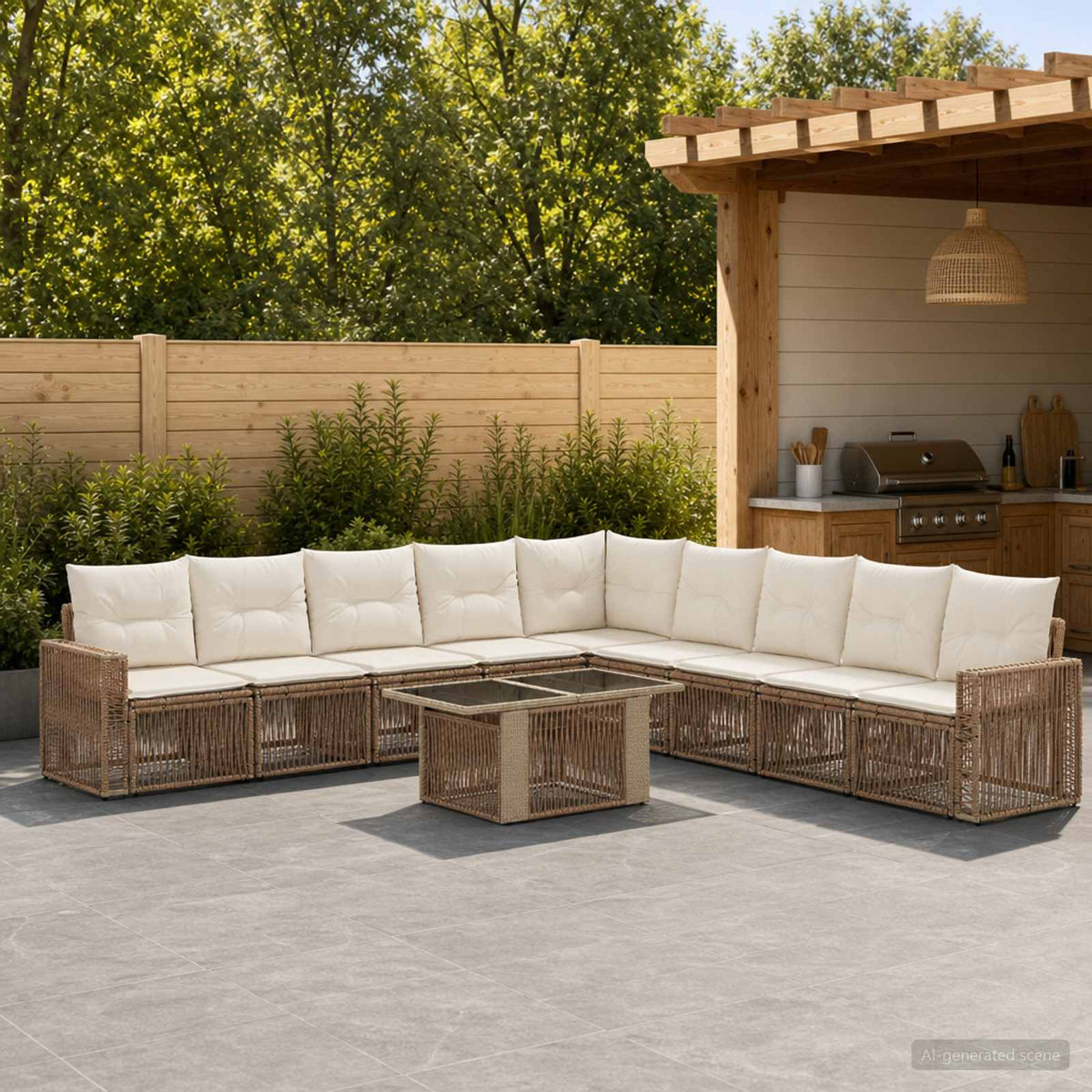 Tuinbankenset 10 st Beige en Crème Wit poly rattan is nu te koop bij PeponiXL, paradijselijk wonen!