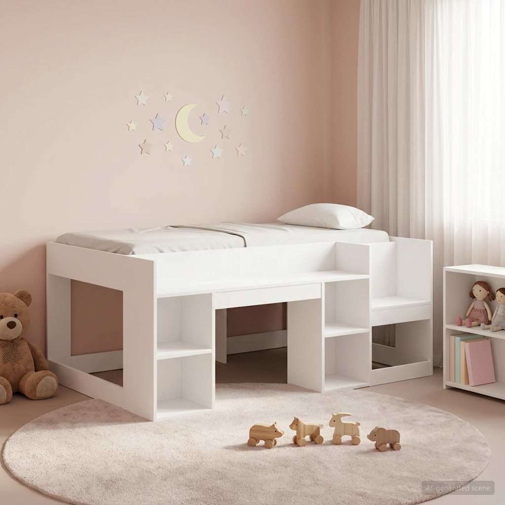 Jeugd bedframe met opbergruimte Wit 80 x 160 cm Bewerkt hout is nu te koop bij PeponiXL, paradijselijk wonen!