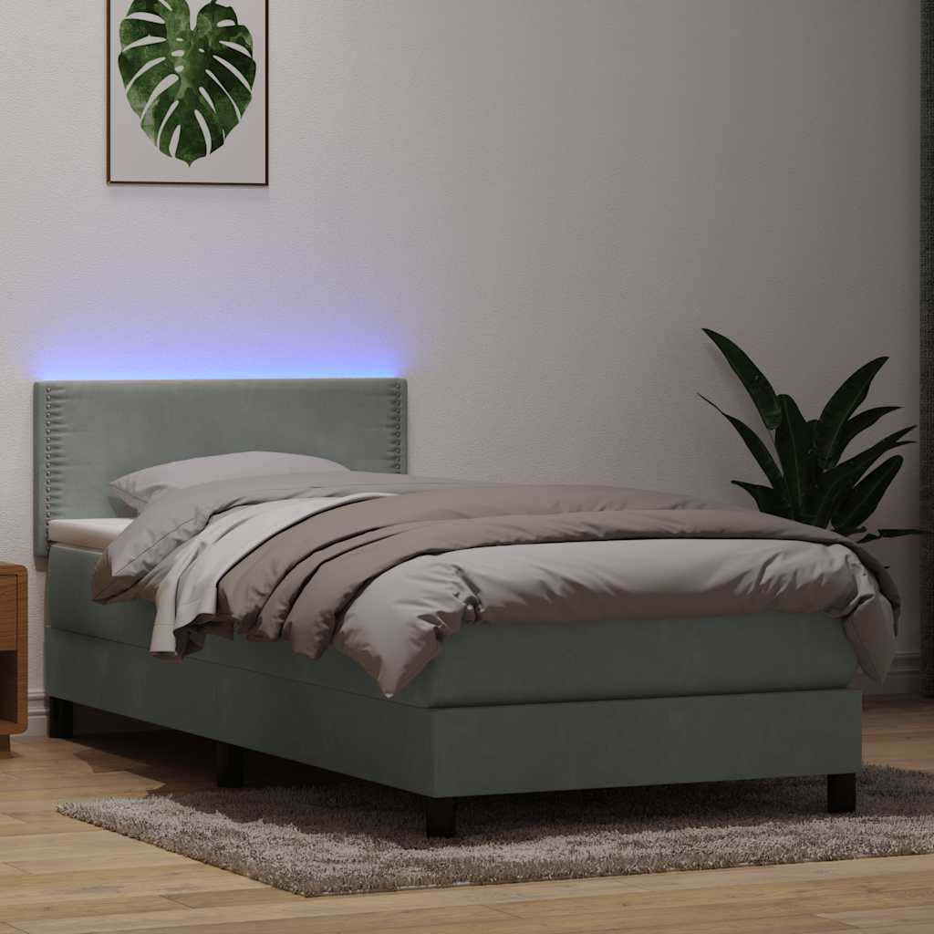 Boxspring met matras en LED fluweel lichtgrijs 80x220 cm is nu te koop bij PeponiXL, paradijselijk wonen!