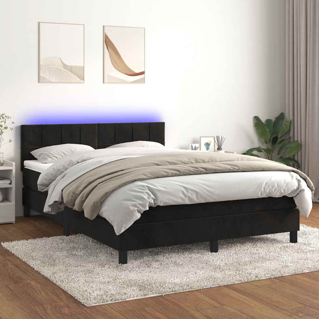 Boxspring met matras en LED fluweel zwart 140x200 cm is nu te koop bij PeponiXL, paradijselijk wonen!
