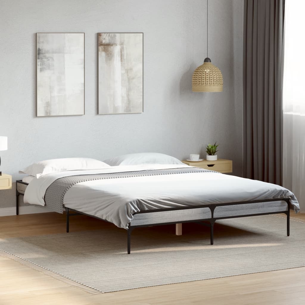 Bedframe bewerkt hout metaal grijs sonoma eiken 120x200 cm is nu te koop bij PeponiXL, paradijselijk wonen!