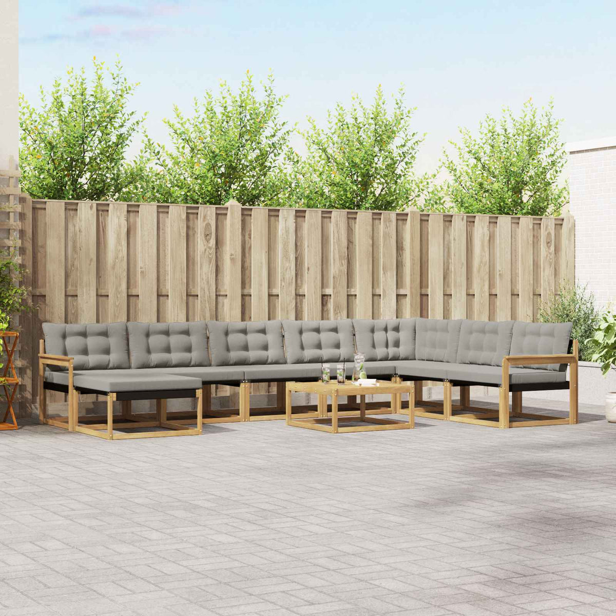 Buiten bankenset 9 pcs Wit en Lichtgrijs Massief Acaciahout is nu te koop bij PeponiXL, paradijselijk wonen!