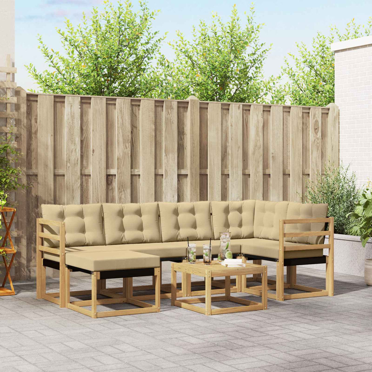Buiten bankenset met kussen 7 pcs Wit en Beige is nu te koop bij PeponiXL, paradijselijk wonen!