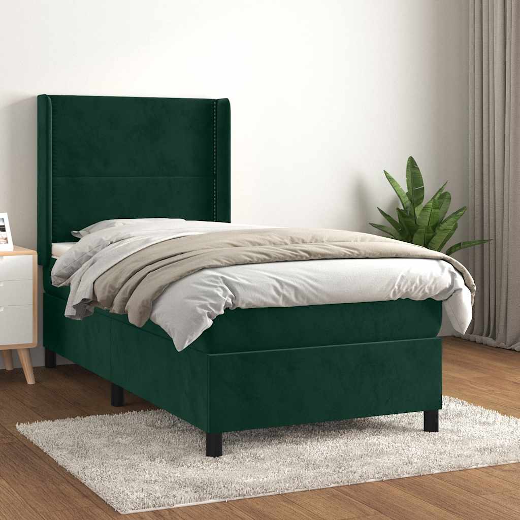 Boxspring met matras fluweel donkergroen 90x190 cm is nu te koop bij PeponiXL, paradijselijk wonen!