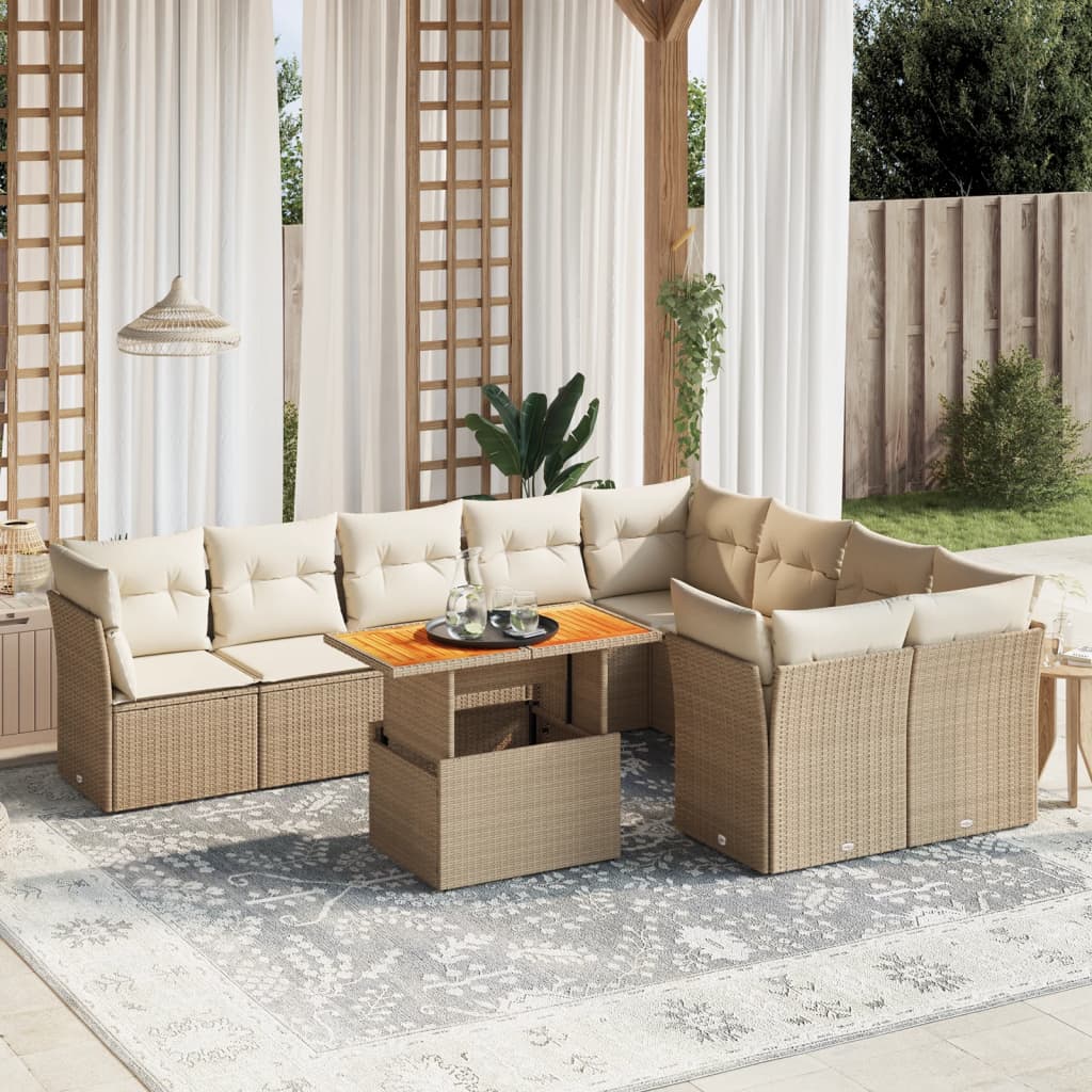 10-delige Loungeset met kussens poly rattan beige is nu te koop bij PeponiXL, paradijselijk wonen!