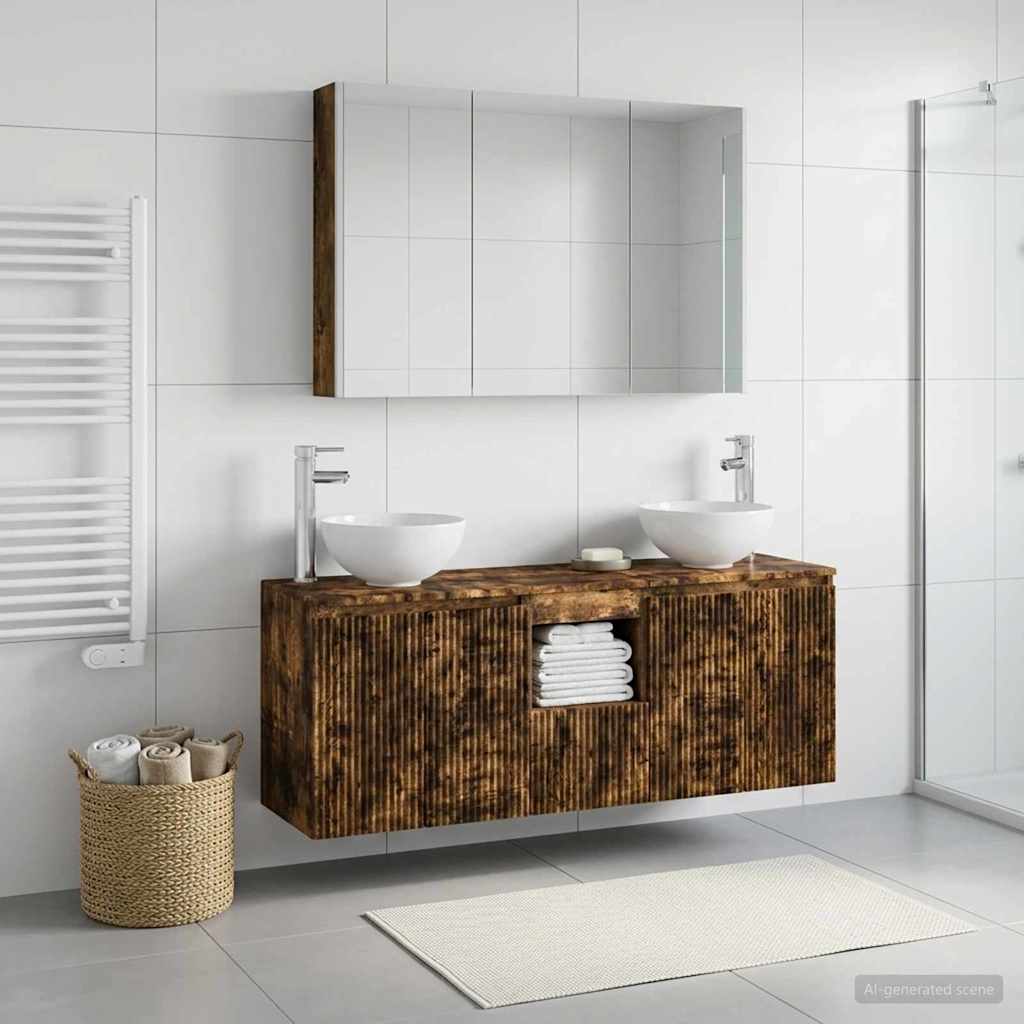 Badkamerkastenset 4 st Gerookt eiken Bewerkt hout is nu te koop bij PeponiXL, paradijselijk wonen!