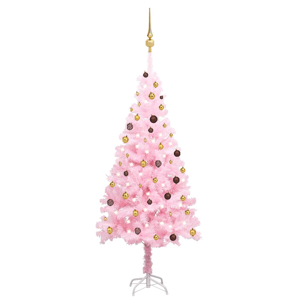 Kunstkerstboom met verlichting en kerstballen 210 cm PVC roze is nu te koop bij PeponiXL, paradijselijk wonen!