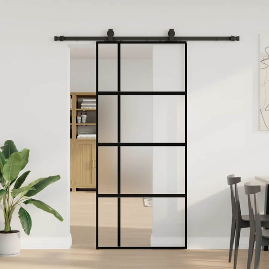 Schuifdeur met beslagset 90x205 cm gehard glas zwart is nu te koop bij PeponiXL, paradijselijk wonen!