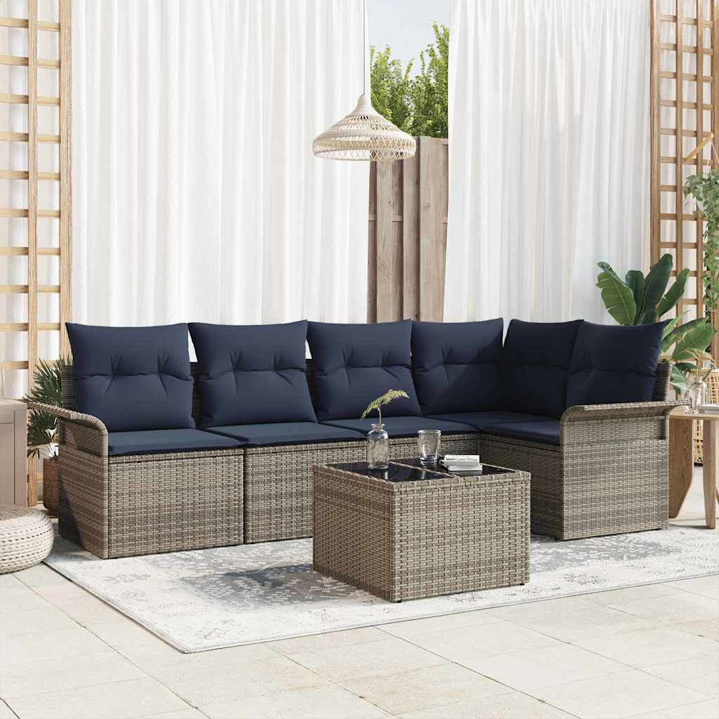 Tuin Sofa Set met kussen 6 pcs Grijs poly rattan is nu te koop bij PeponiXL, paradijselijk wonen!