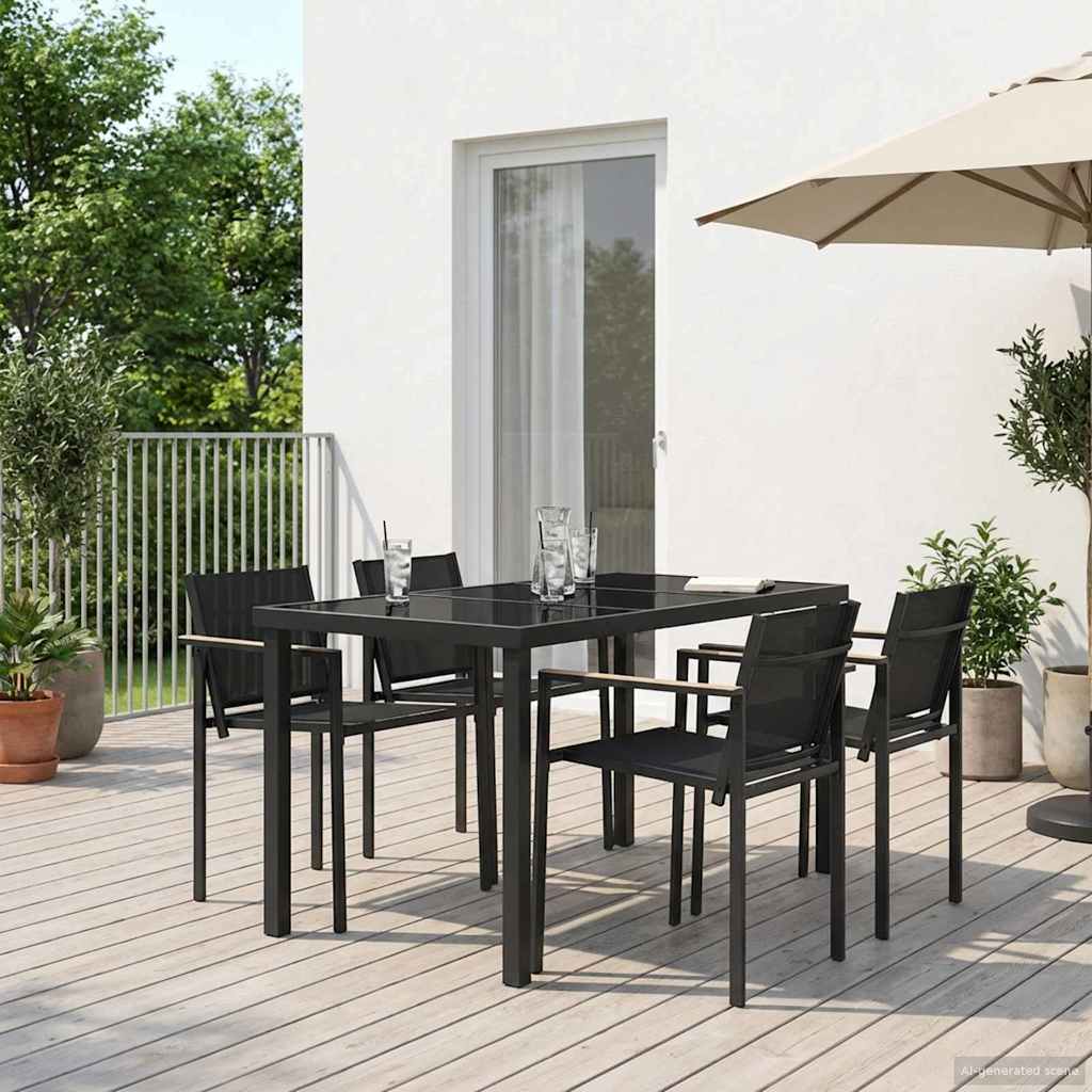 Buitenmeubelset 5 pcs Zwart en Anthraciet 140 x 70 x 73 cm is nu te koop bij PeponiXL, paradijselijk wonen!