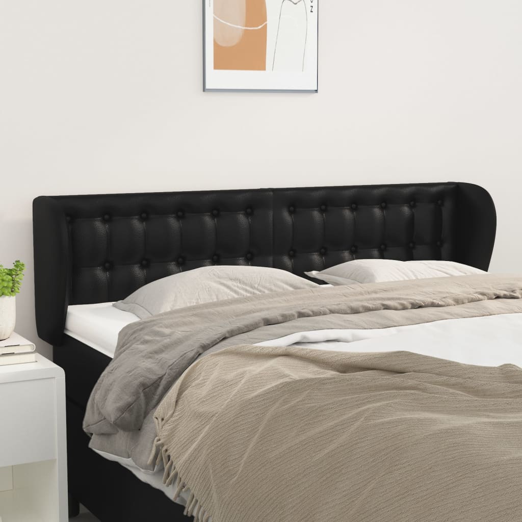 Hoofdbord met randen 147x23x78/88 cm kunstleer zwart is nu te koop bij PeponiXL, paradijselijk wonen!