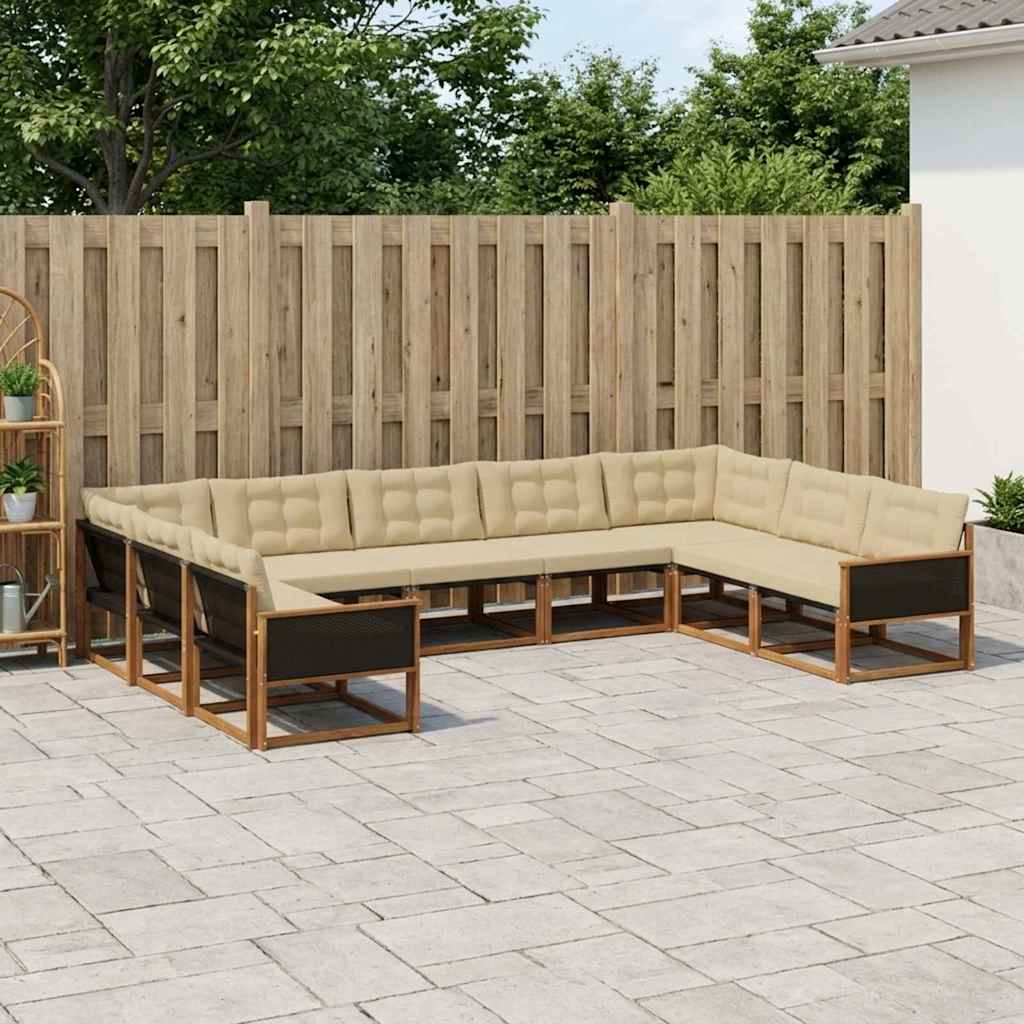 Buiten bankenset met kussen 9 pcs Natuurlijk en Beige is nu te koop bij PeponiXL, paradijselijk wonen!
