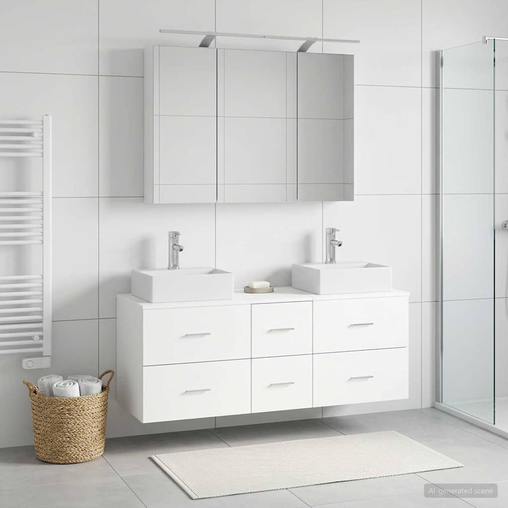 Badkamermeubelset 4 st Wit Bewerkt hout en glas is nu te koop bij PeponiXL, paradijselijk wonen!