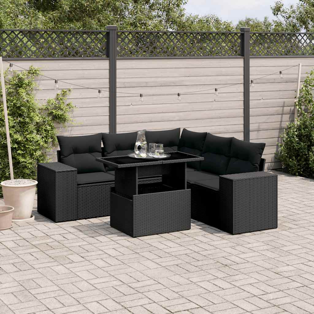 6-delige Loungeset met kussens poly rattan zwart is nu te koop bij PeponiXL, paradijselijk wonen!