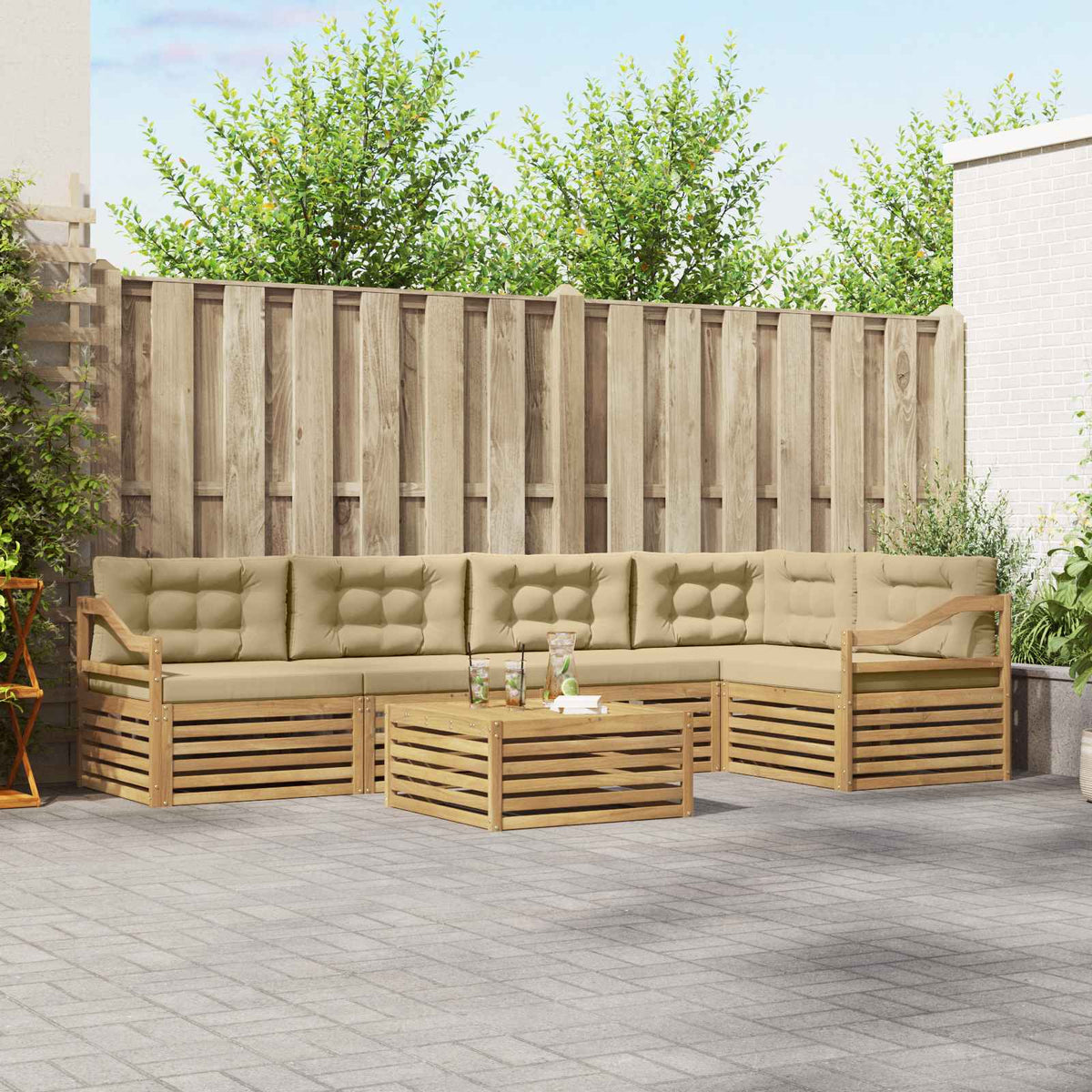 Buiten bankenset met kussen 6 pcs Wit en Beige Polyester is nu te koop bij PeponiXL, paradijselijk wonen!