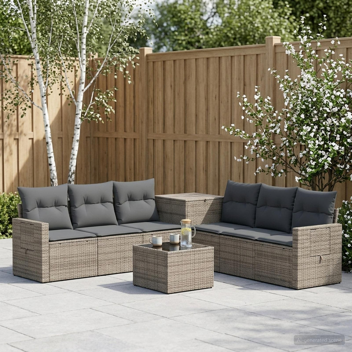 Bankstel 8 st Grijs en Donkergrijs Poly Rattan en Staal is nu te koop bij PeponiXL, paradijselijk wonen!