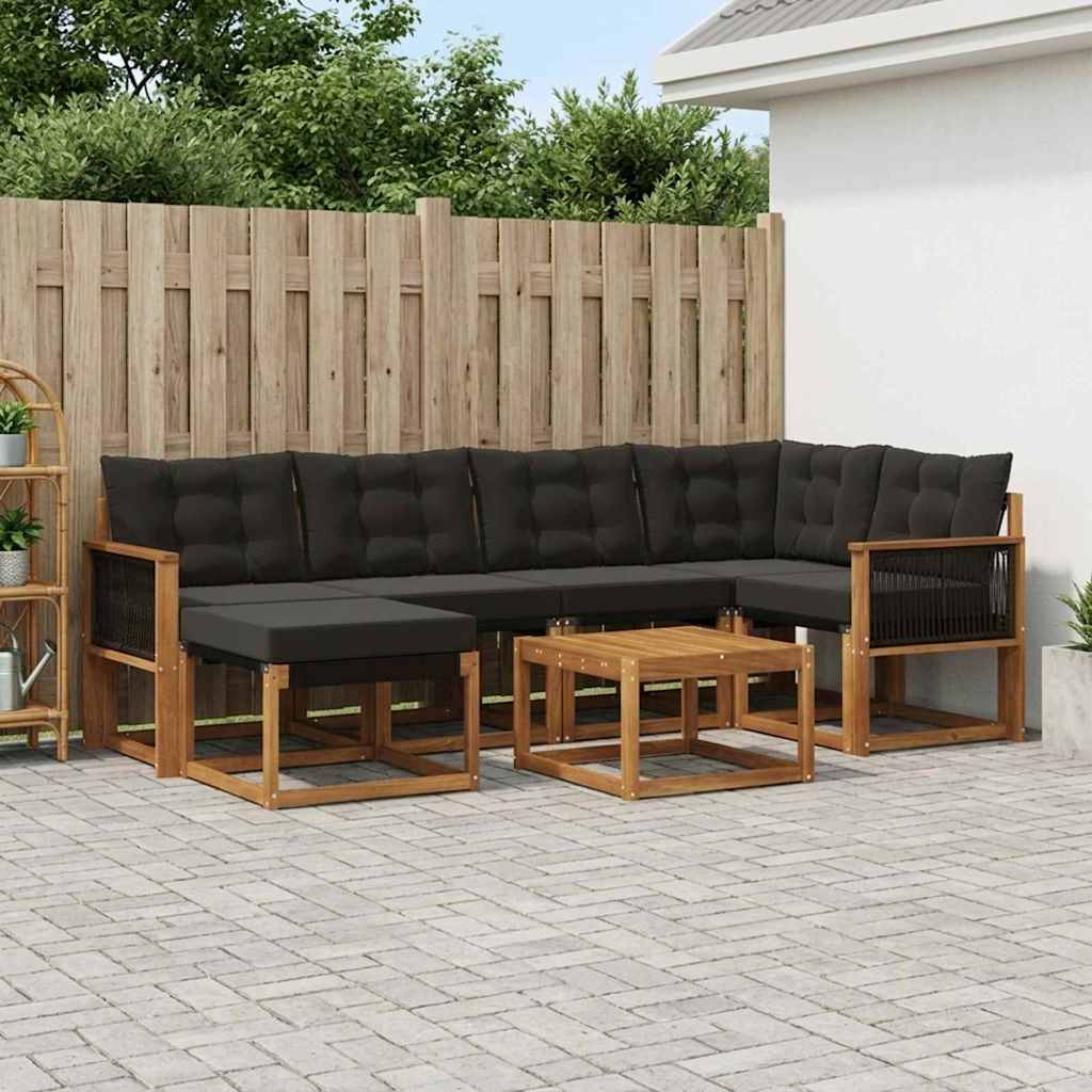 Buiten bankenset met kussen 7 pcs Naturel en Zwart is nu te koop bij PeponiXL, paradijselijk wonen!