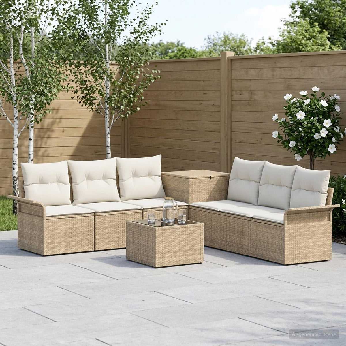 Bankstel 8 st Beige en Crème Wit Poly Rattan en Staal is nu te koop bij PeponiXL, paradijselijk wonen!