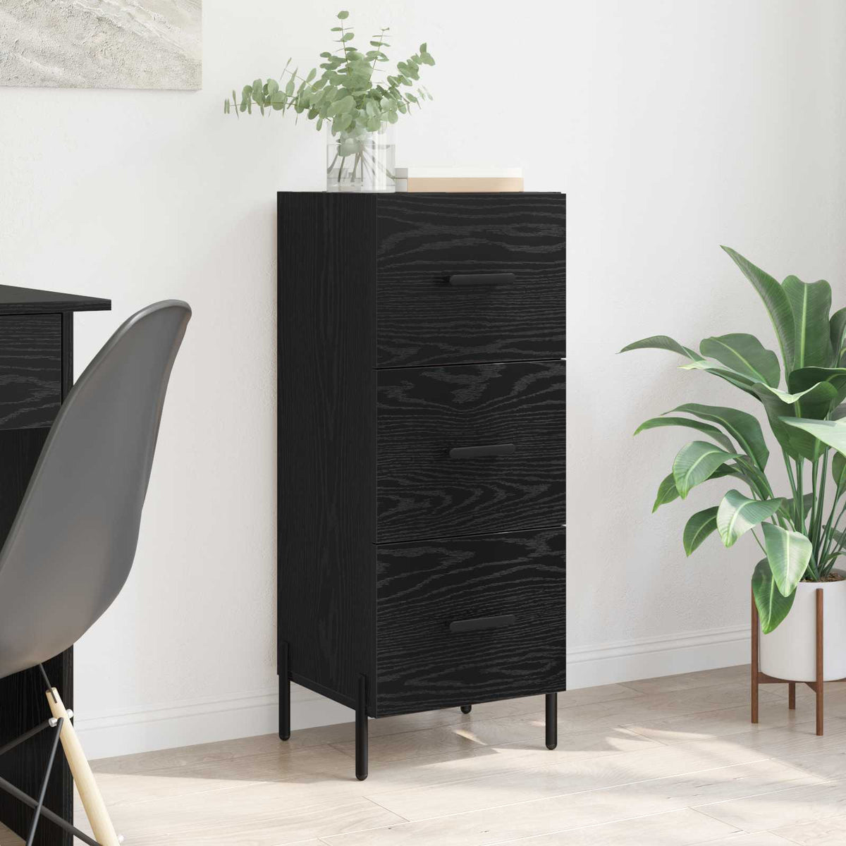 Dressoir met lade Zwart eiken 34 x 34.5 x 90 cm Bewerkt hout is nu te koop bij PeponiXL, paradijselijk wonen!