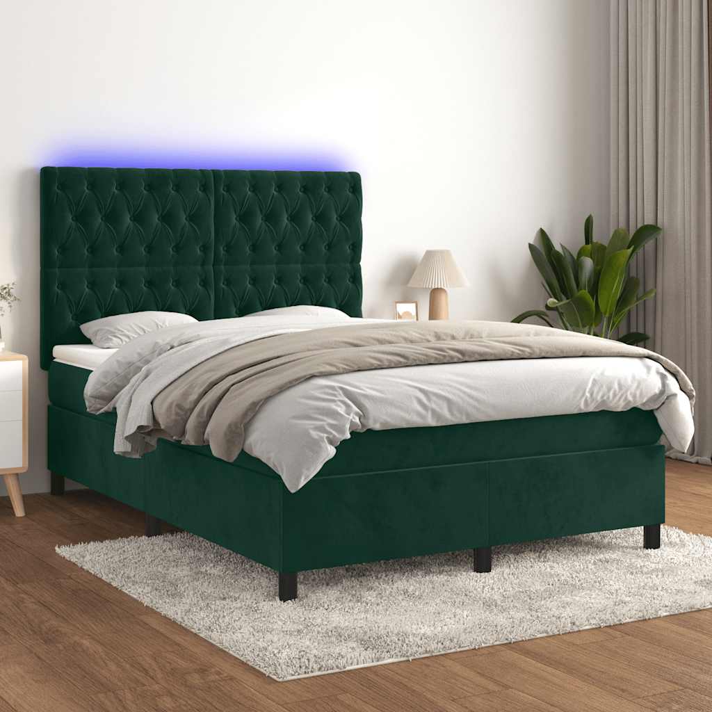 Boxspring met matras en LED fluweel donkergroen 140x190 cm is nu te koop bij PeponiXL, paradijselijk wonen!