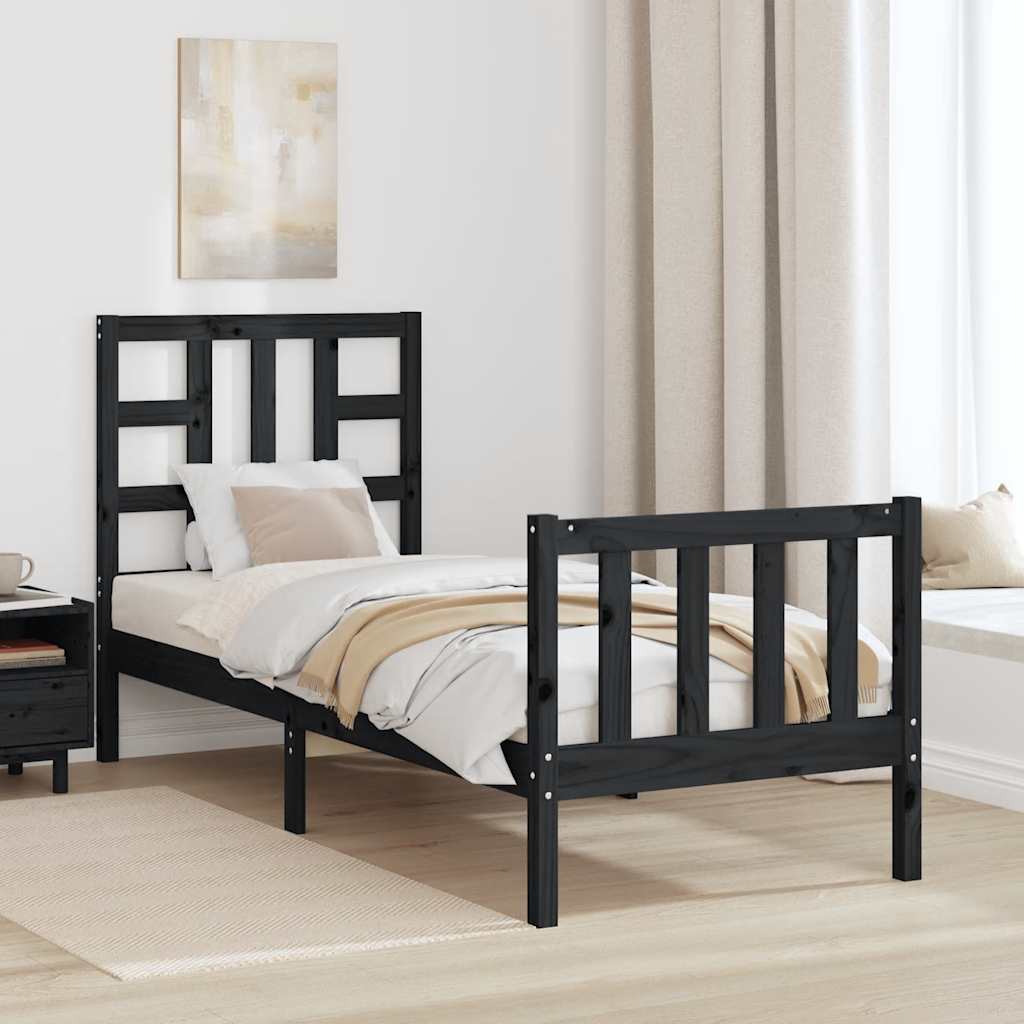 Bedframe met hoofdbord massief hout zwart is nu te koop bij PeponiXL, paradijselijk wonen!