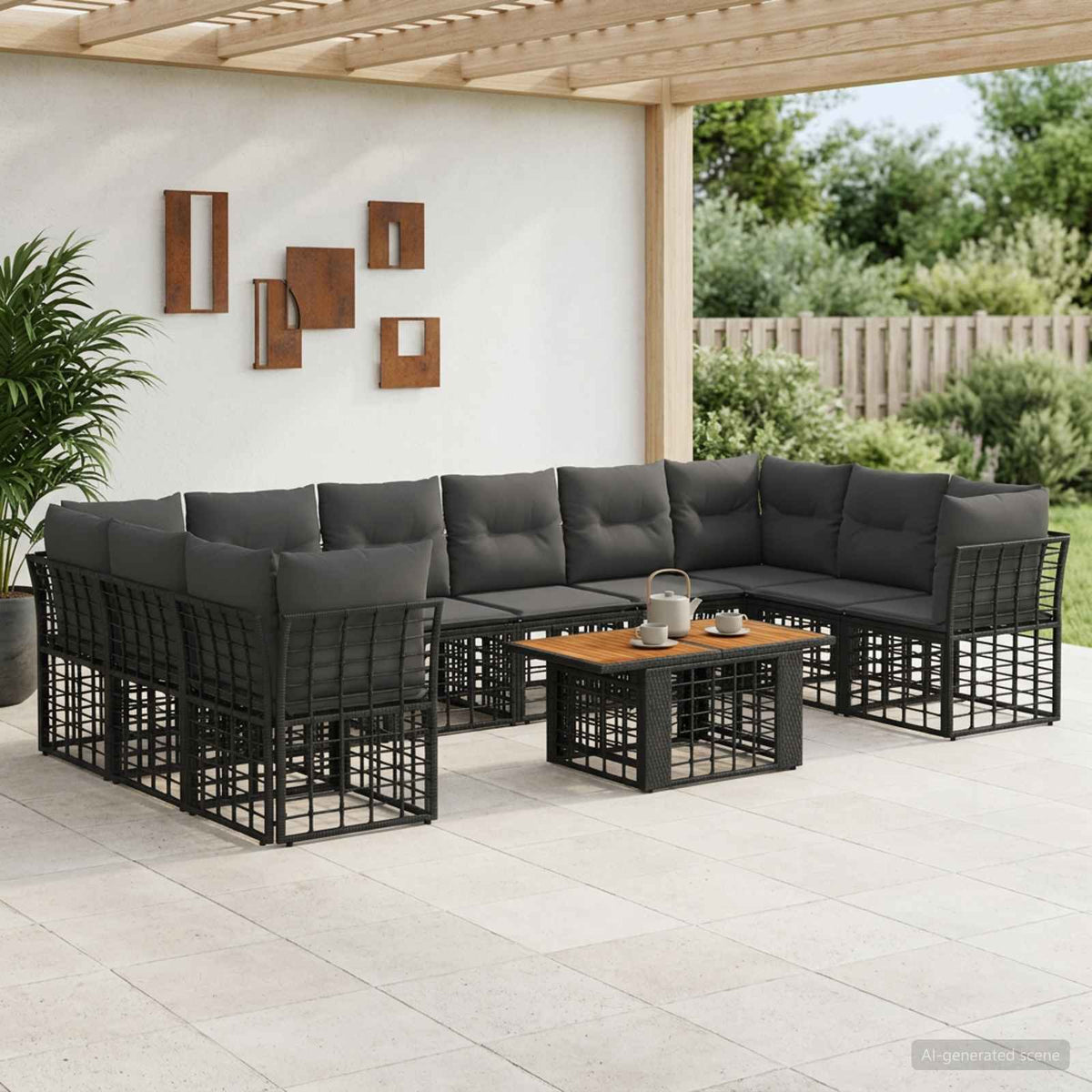 Tuinbankenset 11 st Zwart en Donkergrijs poly rattan is nu te koop bij PeponiXL, paradijselijk wonen!