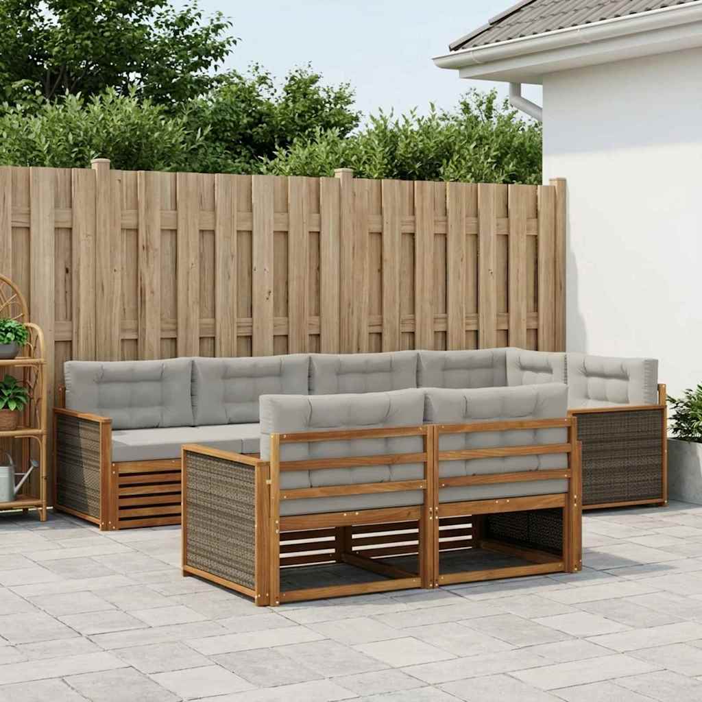 Buiten bankenset met kussen 7 pcs Naturel en lichtgrijs is nu te koop bij PeponiXL, paradijselijk wonen!