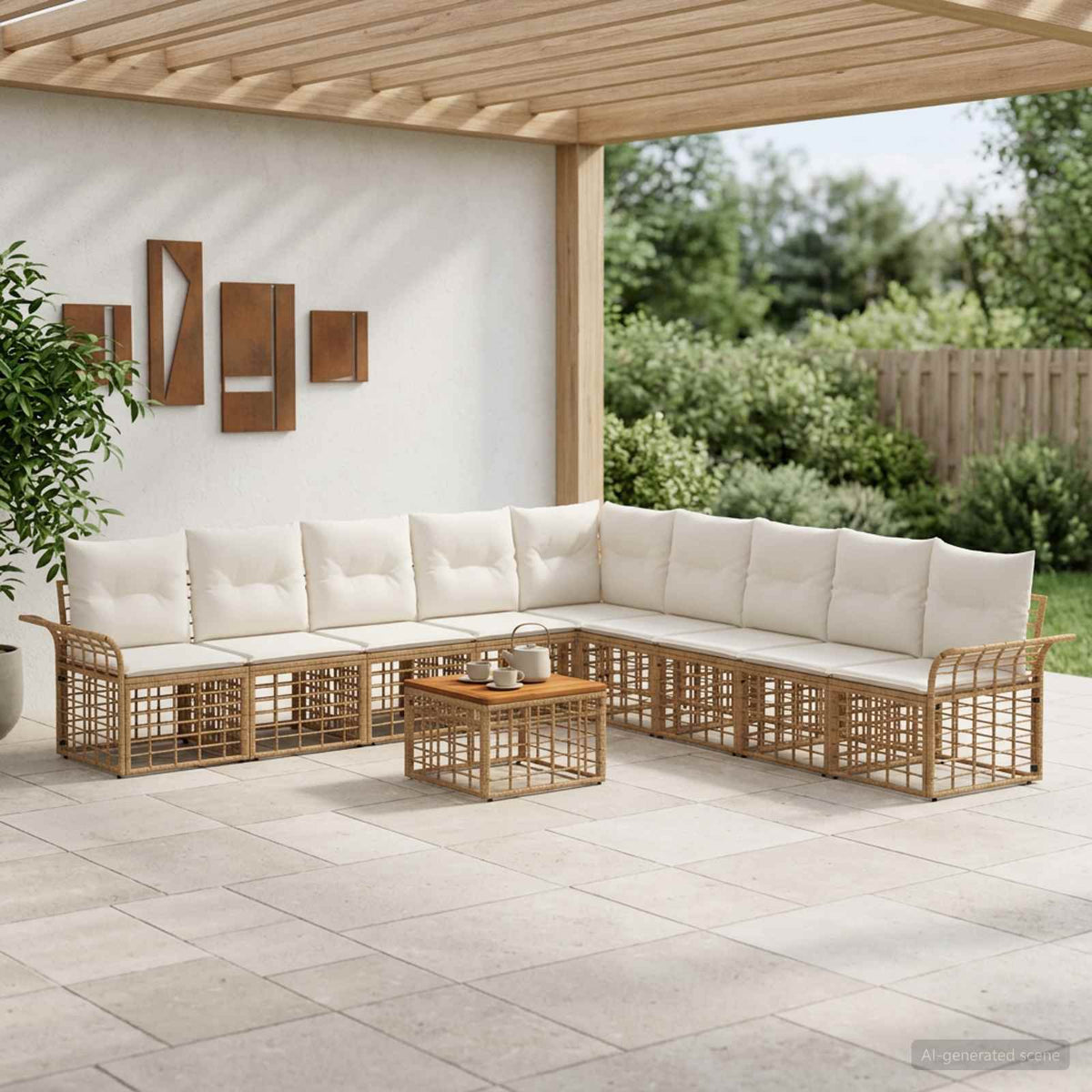 Buiten bankenset 10 pcs Natuurlijk en Crème Wit Polyester is nu te koop bij PeponiXL, paradijselijk wonen!