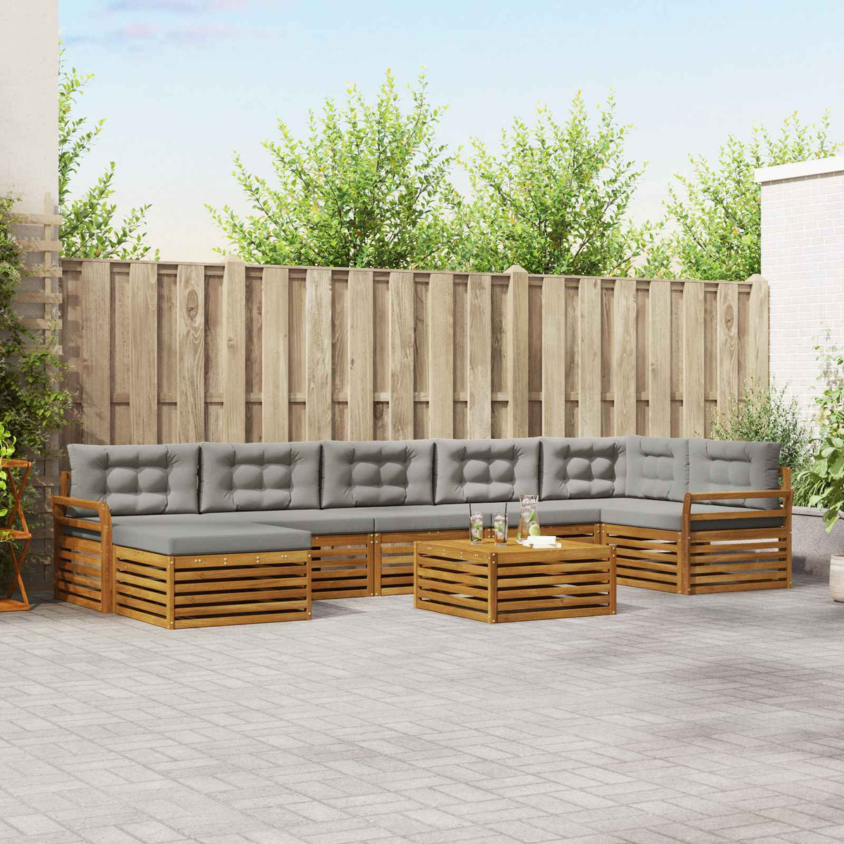 Buiten bankenset met kussen 8 pcs Natuurlijk en Lichtgrijs is nu te koop bij PeponiXL, paradijselijk wonen!