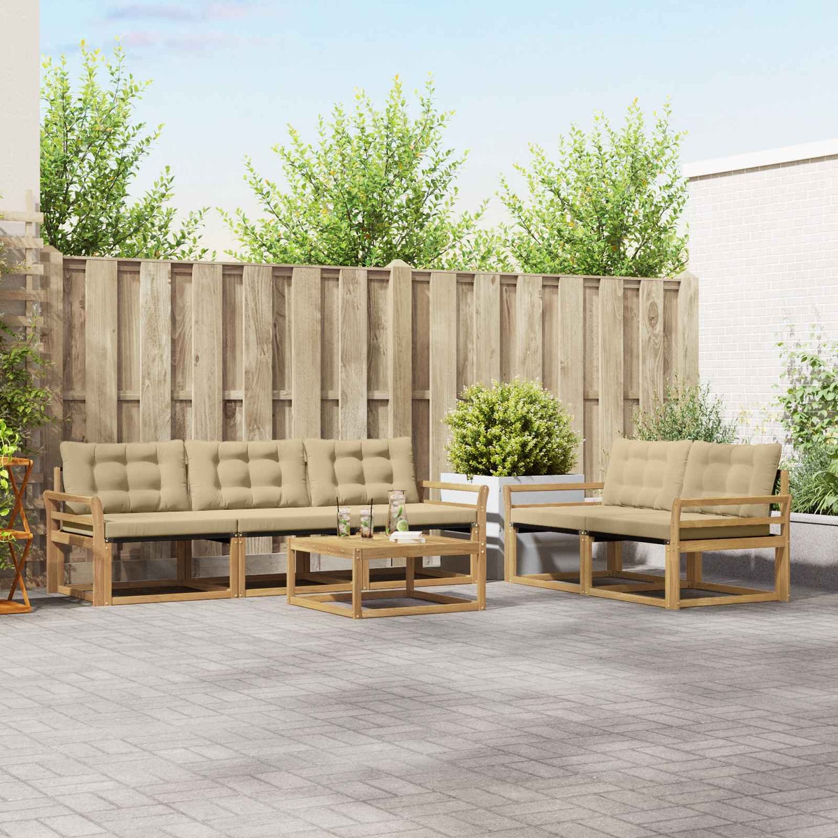 Buiten bankenset 6 pcs Wit en Beige 79 x 79 x 37 cm is nu te koop bij PeponiXL, paradijselijk wonen!