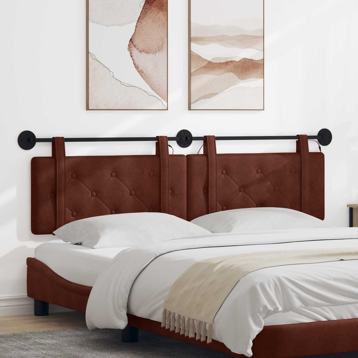Hangend hoofdbord Met LED-verlichting Glanzend Bruin Antiek PU is nu te koop bij PeponiXL, paradijselijk wonen!