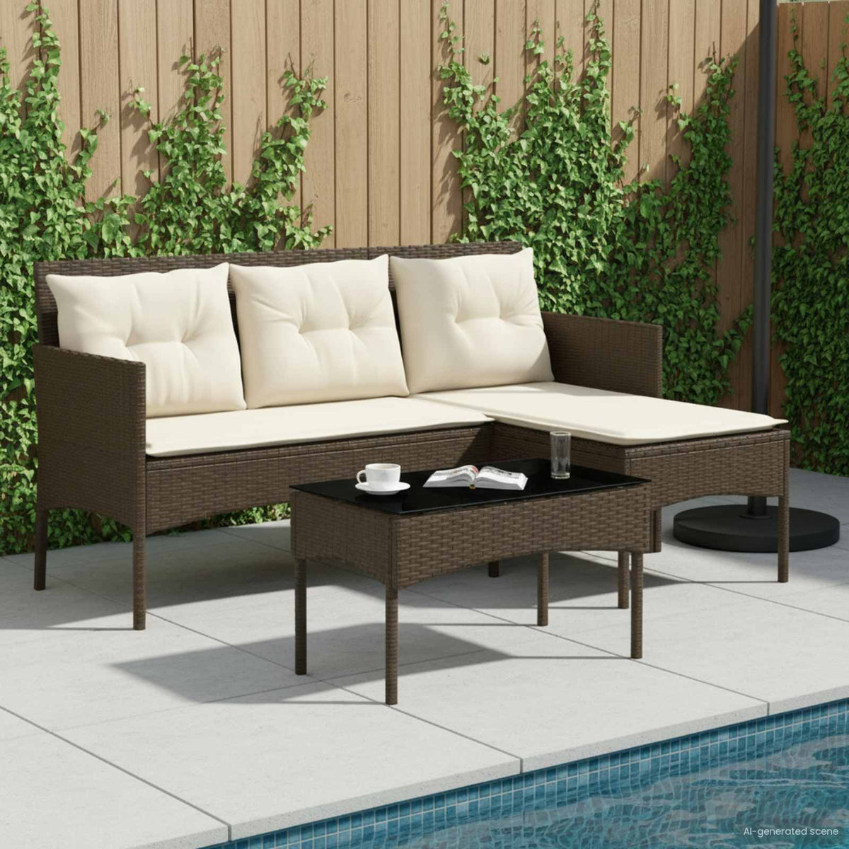 Tuinbankenset met kussen 2 pcs poly rattan is nu te koop bij PeponiXL, paradijselijk wonen!