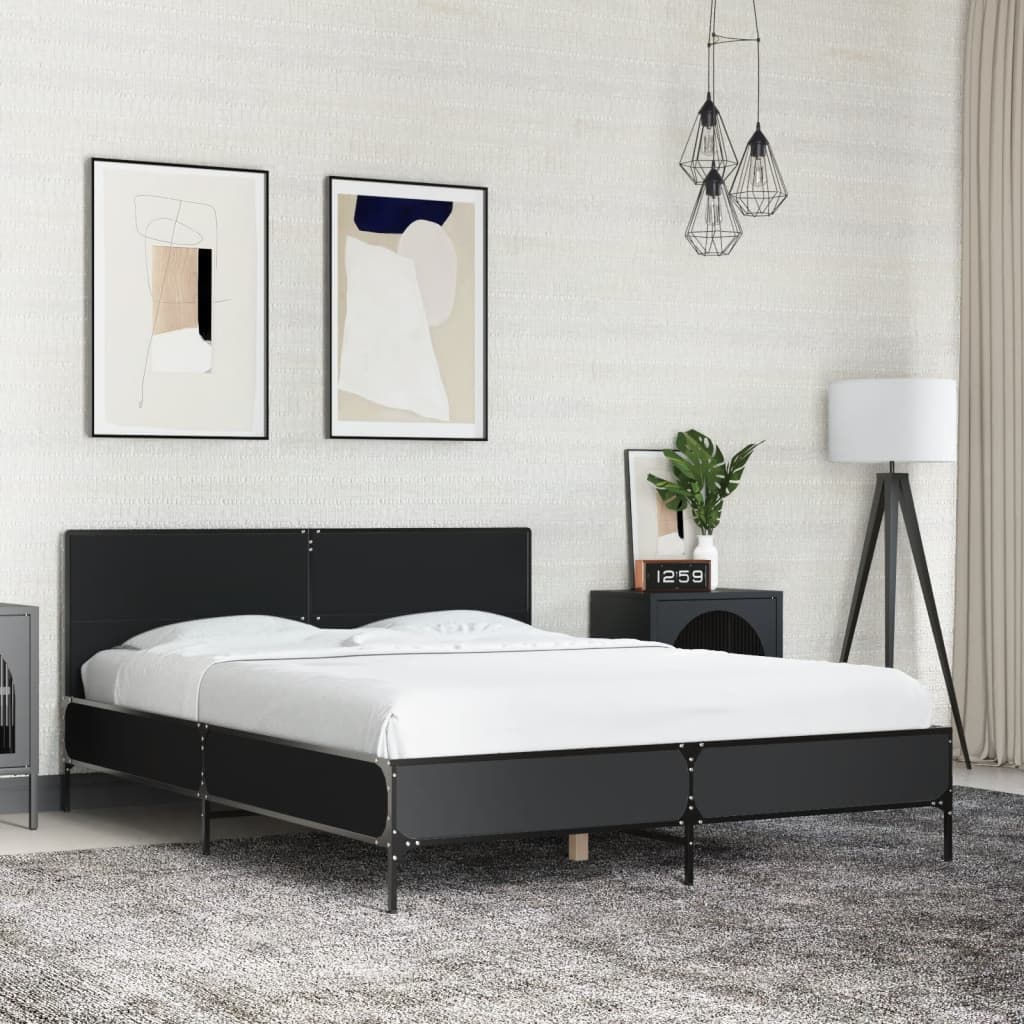 Bedframe bewerkt hout metaal zwart 135x190 cm is nu te koop bij PeponiXL, paradijselijk wonen!