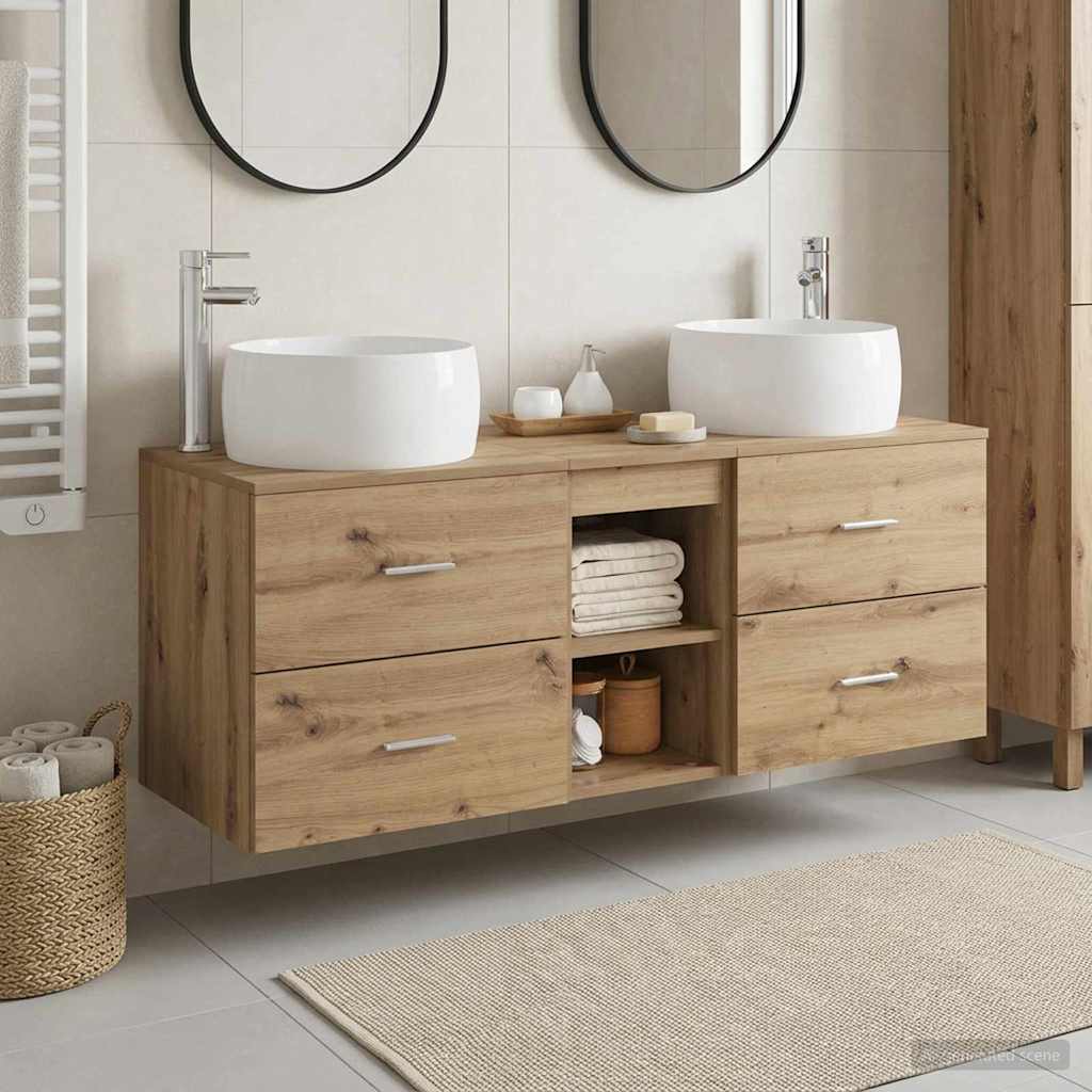 Badkamermeubelset 3 st Artisanaal eiken 49,5 x 44,5 x 66 cm is nu te koop bij PeponiXL, paradijselijk wonen!