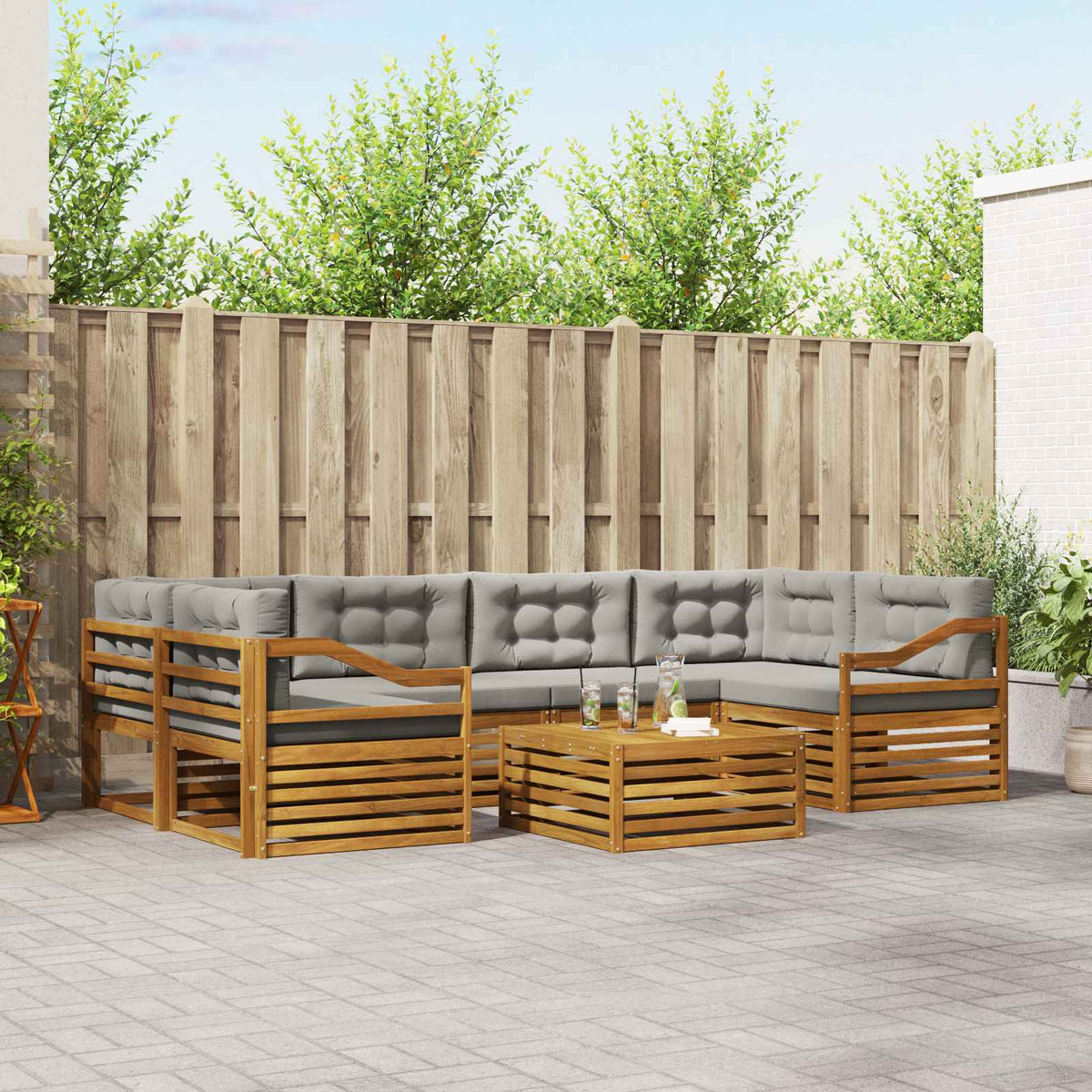 Buiten bankenset met kussen 7 pcs Natuurlijk en Lichtgrijs is nu te koop bij PeponiXL, paradijselijk wonen!