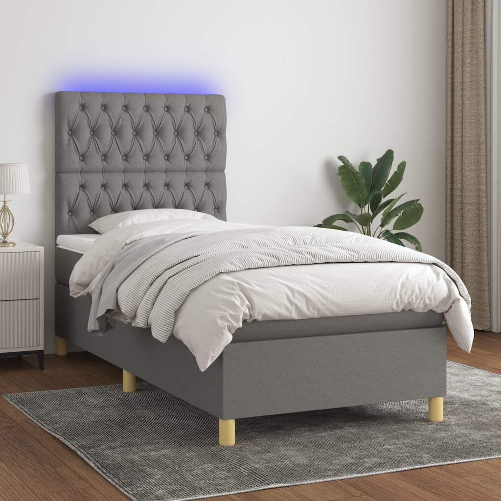 Boxspring met matras en LED stof donkergrijs 80x200 cm is nu te koop bij PeponiXL, paradijselijk wonen!