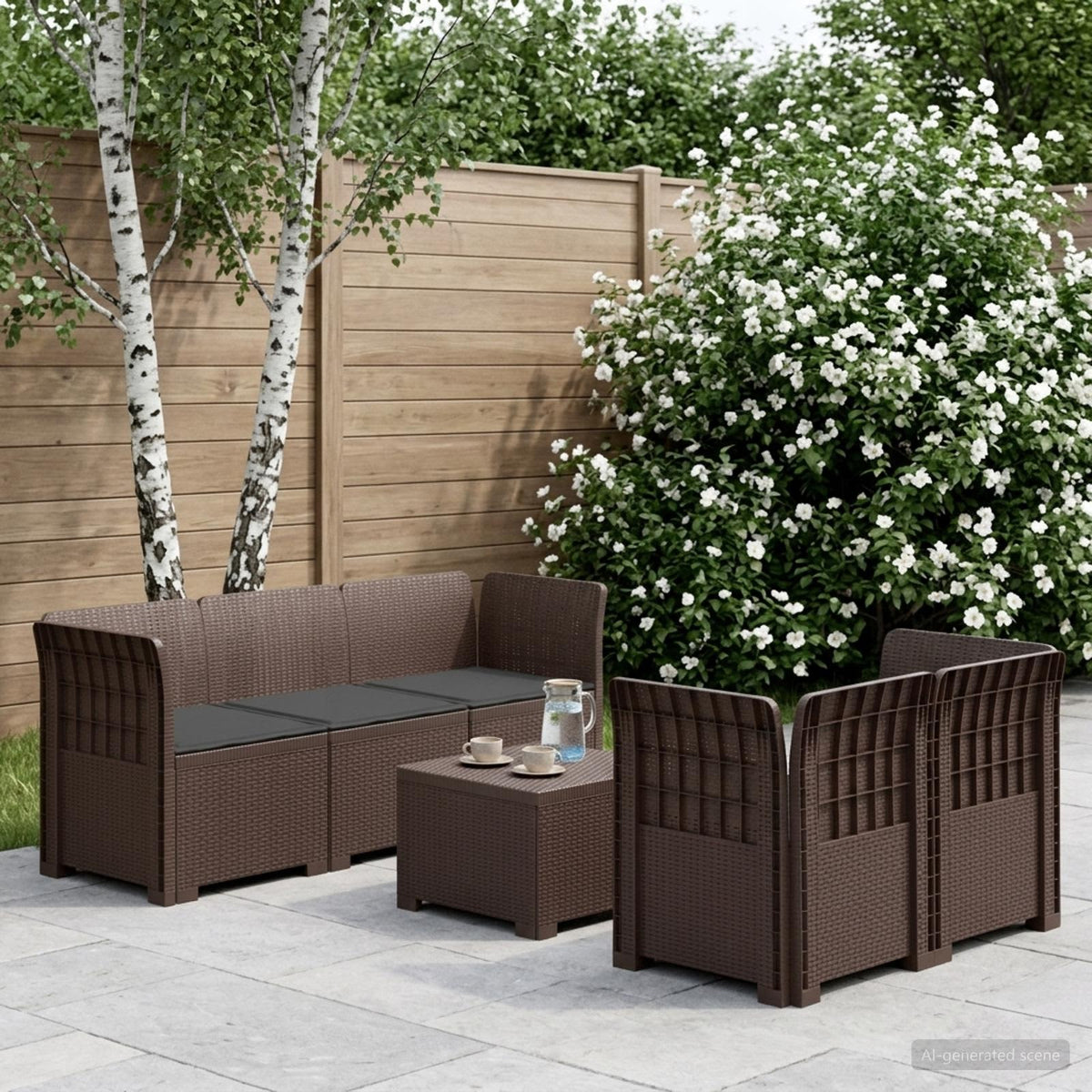 5-Zits Tuin Sofa met Kussens Rattan Look PP Bruin is nu te koop bij PeponiXL, paradijselijk wonen!